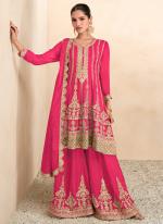 Chinnon Silk Pink Wedding Wear Embroidery Work Readymade Salwar Suit